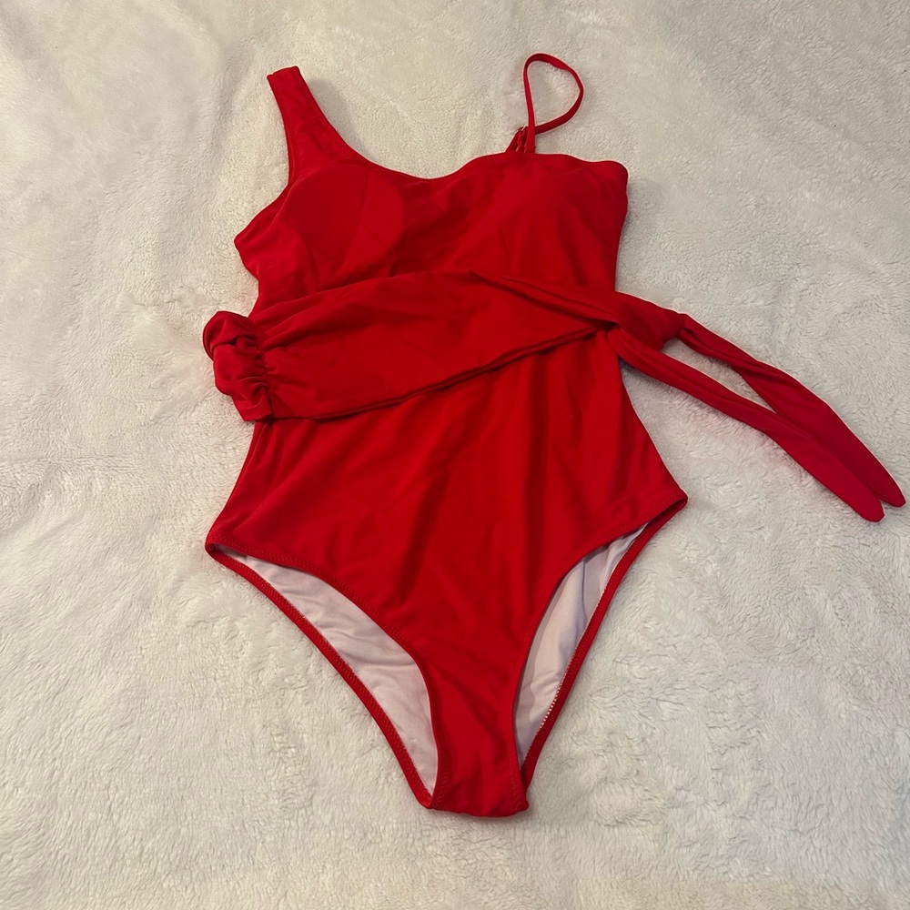 Red One-Piece Swimsuit with Tie Detail | Size M